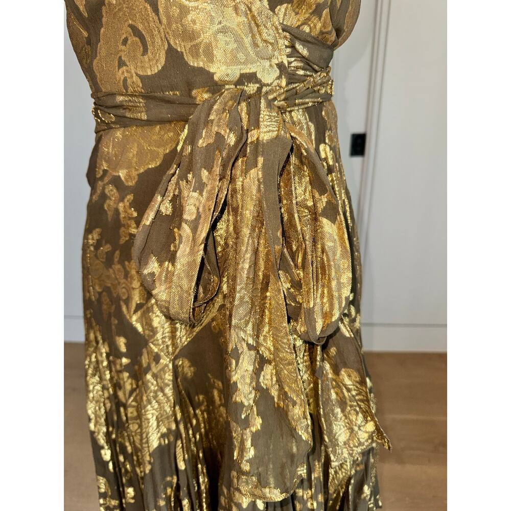 Diane von Furstenberg Brown and Gold Metallic Wrap Dress - Picture 8 of 13